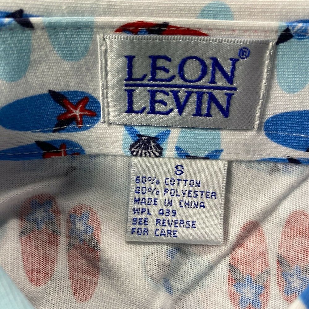 New Leon Levine Polo Womens Small Flip Flop Print Short Sleeve Blouse Go… - Picture 3 of 9